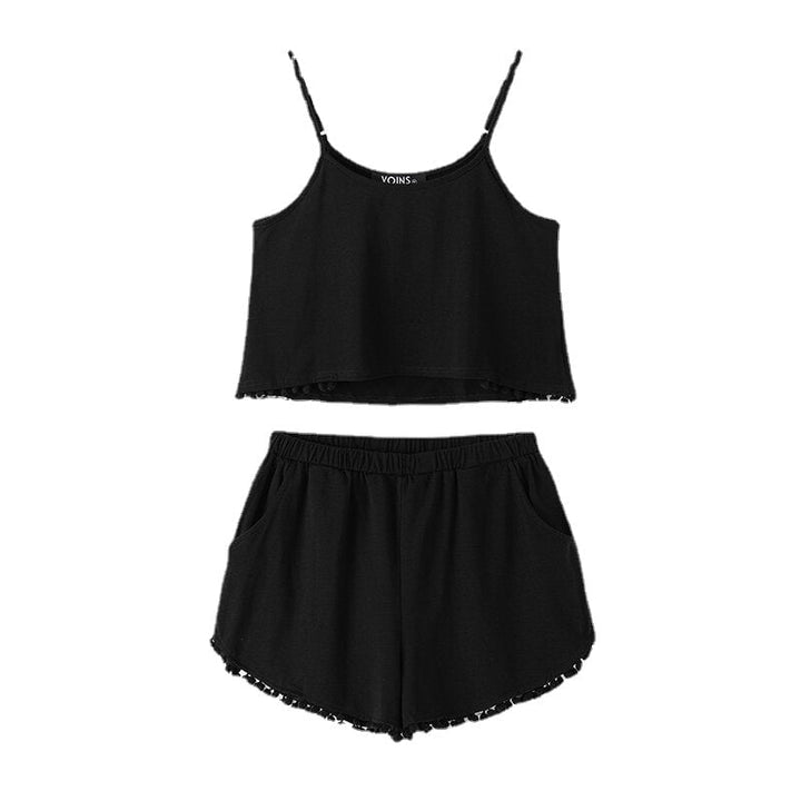 Black Sport Sleeveless Top and Elastic Waist Short Co-ord With Pom Pom Details Sportswear Image 1