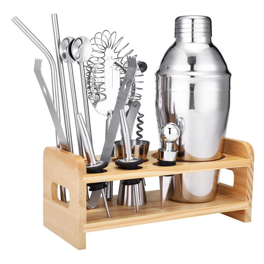 Cocktail Set Stainless Steel Cocktail Shaker Set 14 Piece with Better Bamboo Stand Image 1