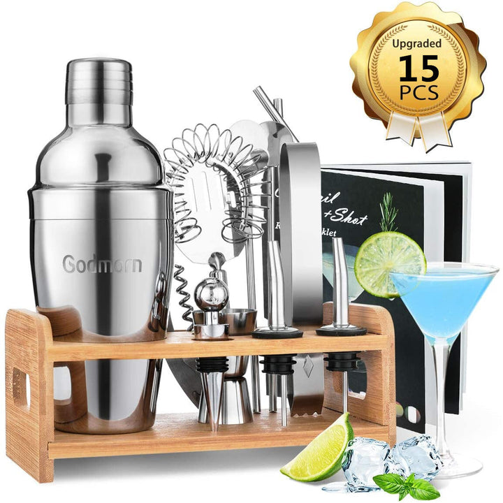 Cocktail Set Stainless Steel Cocktail Shaker Set 14 Piece with Better Bamboo Stand Image 8