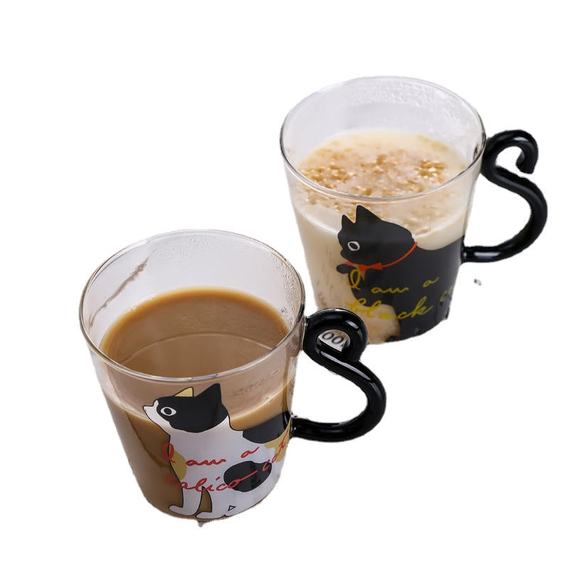 Cat Glass Cartoon Childrens Cup Creative Handle Coffee Cup Single-layer Transparent Juice Drink Cup Image 2