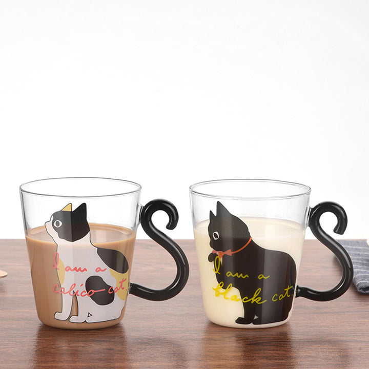 Cat Glass Cartoon Childrens Cup Creative Handle Coffee Cup Single-layer Transparent Juice Drink Cup Image 3