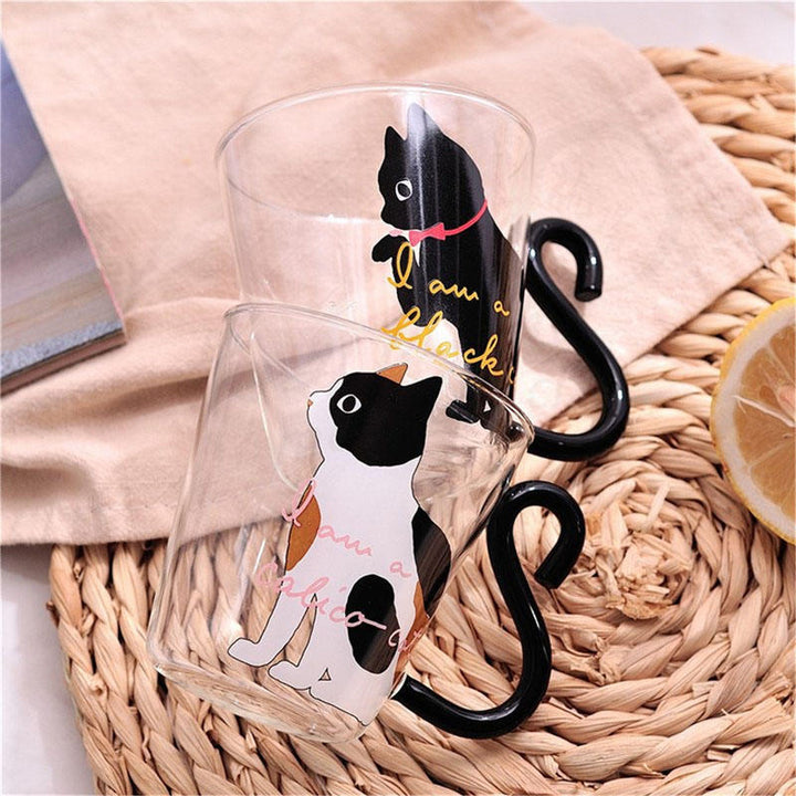 Cat Glass Cartoon Childrens Cup Creative Handle Coffee Cup Single-layer Transparent Juice Drink Cup Image 4