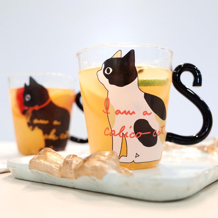 Cat Glass Cartoon Childrens Cup Creative Handle Coffee Cup Single-layer Transparent Juice Drink Cup Image 6