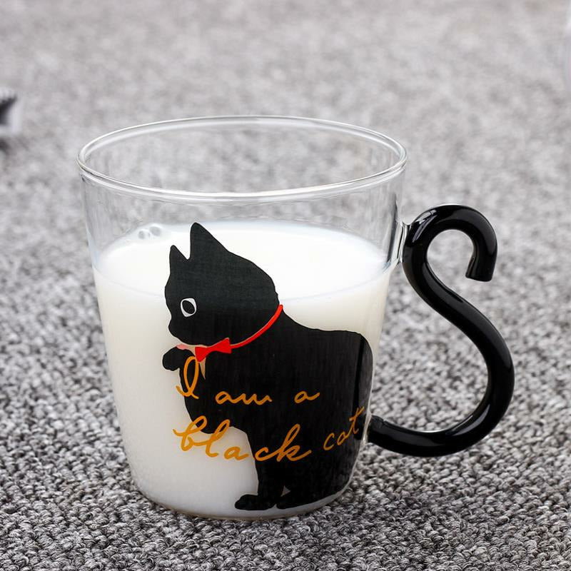 Cat Glass Cartoon Childrens Cup Creative Handle Coffee Cup Single-layer Transparent Juice Drink Cup Image 7