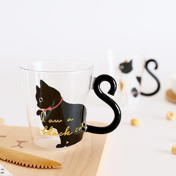 Cat Glass Cartoon Childrens Cup Creative Handle Coffee Cup Single-layer Transparent Juice Drink Cup Image 8