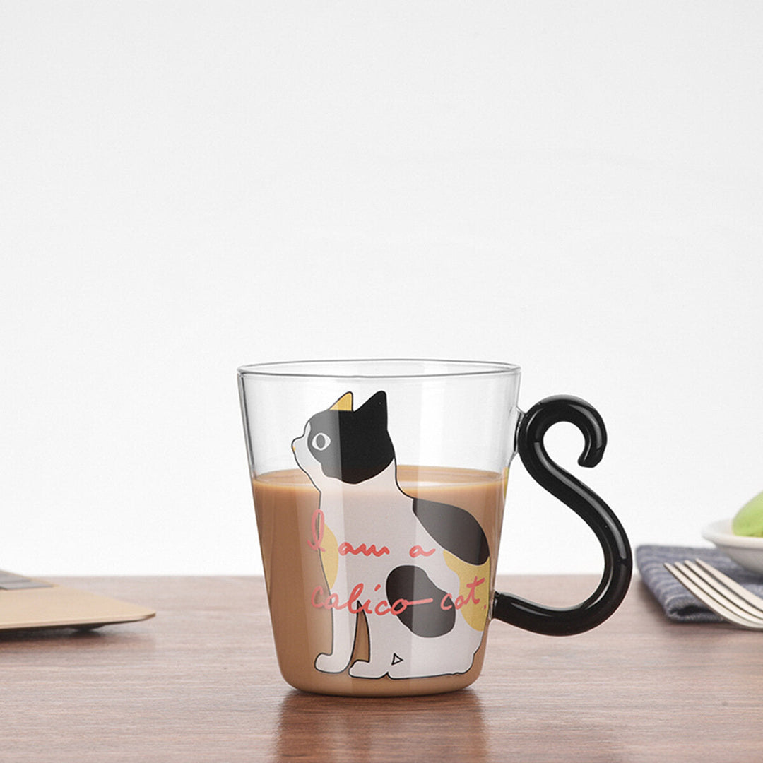 Cat Glass Cartoon Childrens Cup Creative Handle Coffee Cup Single-layer Transparent Juice Drink Cup Image 9