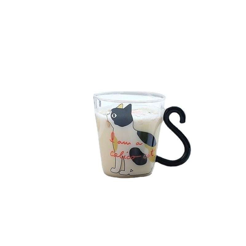 Cat Glass Cartoon Childrens Cup Creative Handle Coffee Cup Single-layer Transparent Juice Drink Cup Image 11