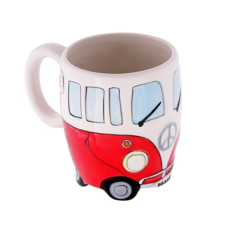 Cartoon Double Bus Mug Funny Hand Painting Retro Ceramic Cup Coffee Milk Tea Cup Drinkware Image 1
