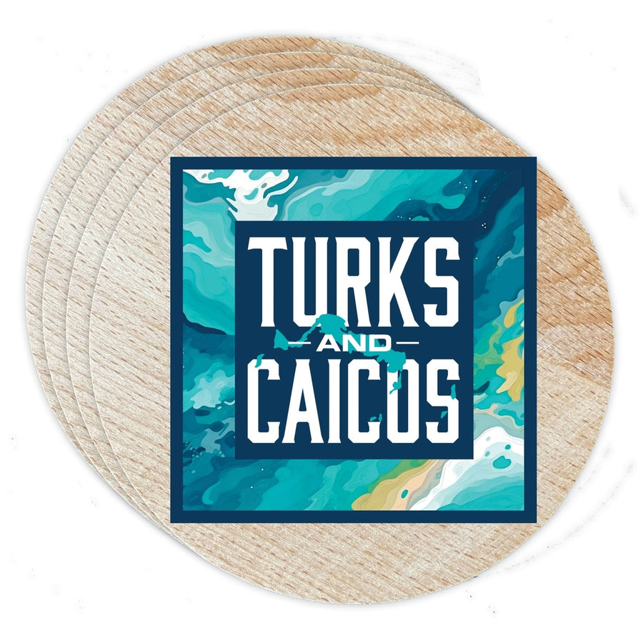 Turks And Caicos Design B Souvenir Coaster Wooden 3.5 x 3.5-Inch 4 Pack Image 1