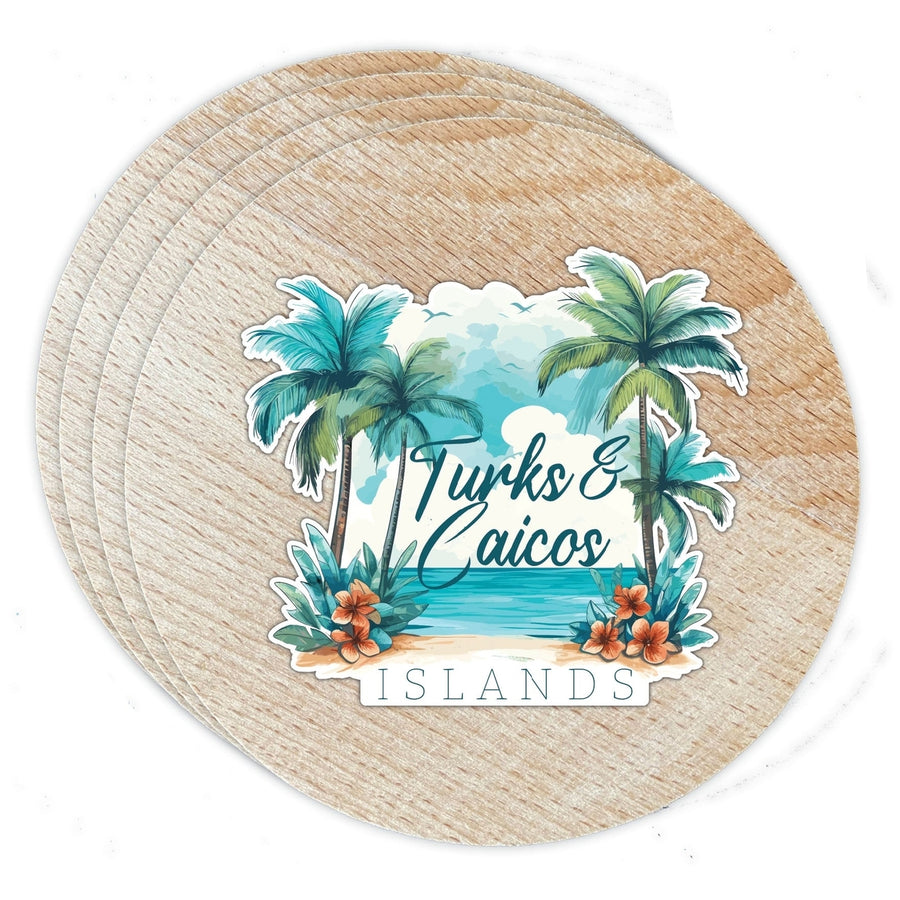 Turks And Caicos Design C Souvenir Coaster Wooden 3.5 x 3.5-Inch 4 Pack Image 1