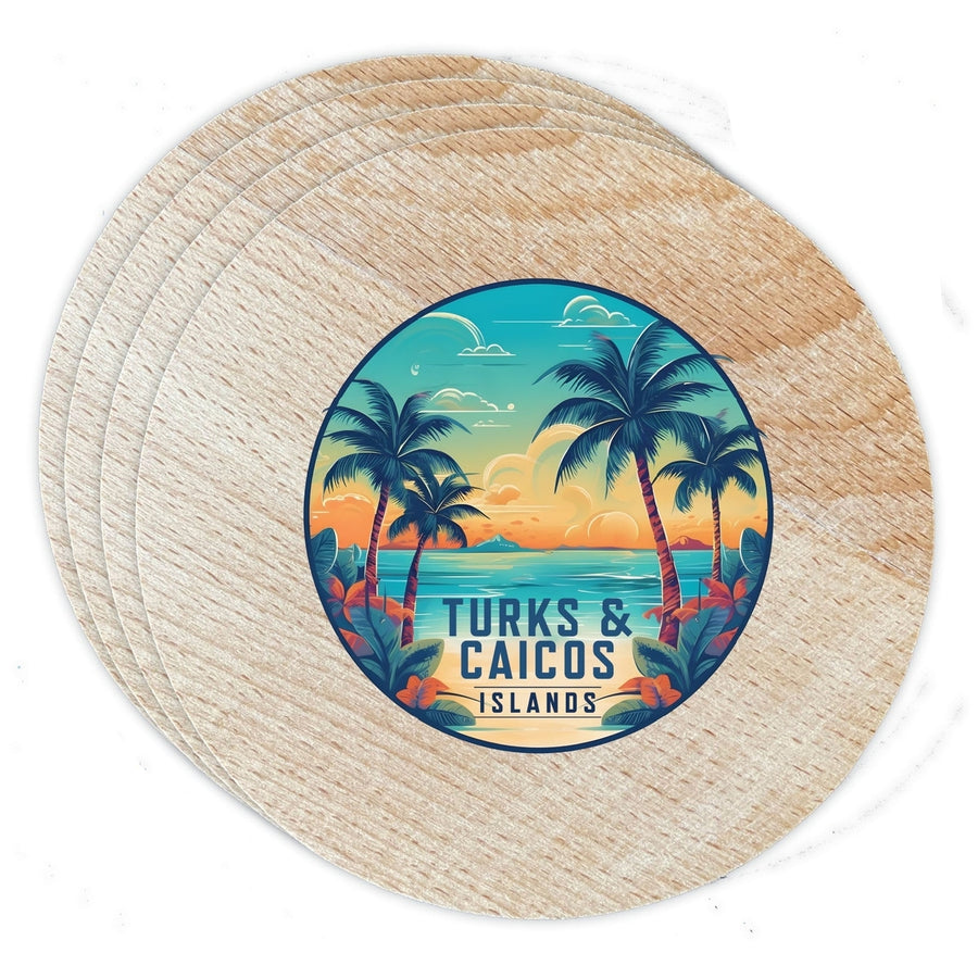 Turks And Caicos Design D Souvenir Coaster Wooden 3.5 x 3.5-Inch 4 Pack Image 1