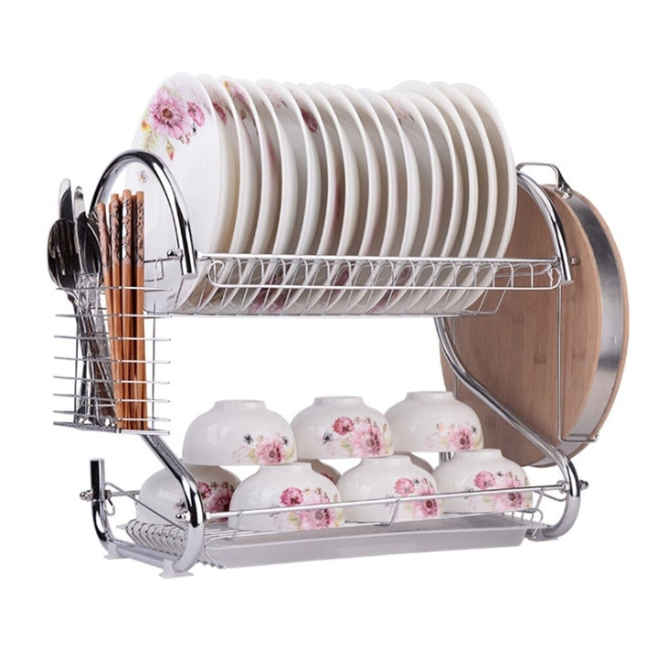 Dish Drying Rack 2 Tier Dish Rack with Utensil Holder Cup Holder and Dish Drainer for Kitchen Counter Image 3