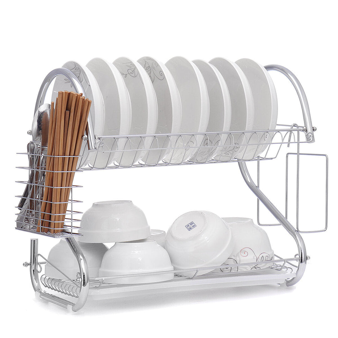 Dish Drying Rack 2 Tier Dish Rack with Utensil Holder Cup Holder and Dish Drainer for Kitchen Counter Image 4