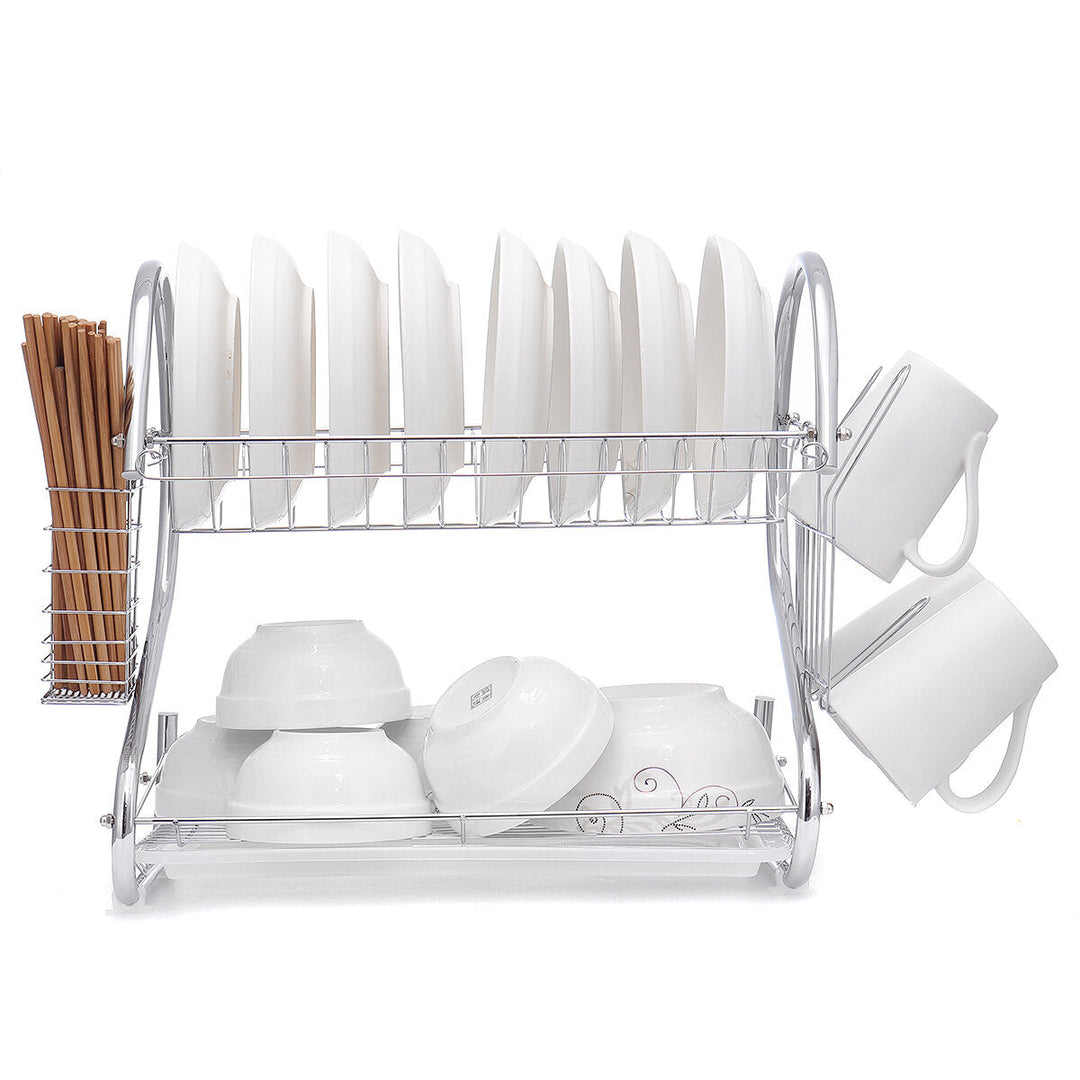 Dish Drying Rack 2 Tier Dish Rack with Utensil Holder Cup Holder and Dish Drainer for Kitchen Counter Image 4
