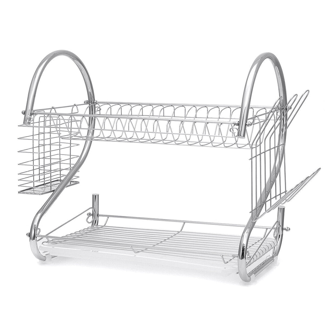 Dish Drying Rack 2 Tier Dish Rack with Utensil Holder Cup Holder and Dish Drainer for Kitchen Counter Image 6