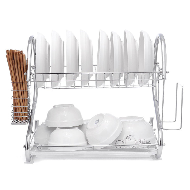 Dish Drying Rack 2 Tier Dish Rack with Utensil Holder Cup Holder and Dish Drainer for Kitchen Counter Image 8
