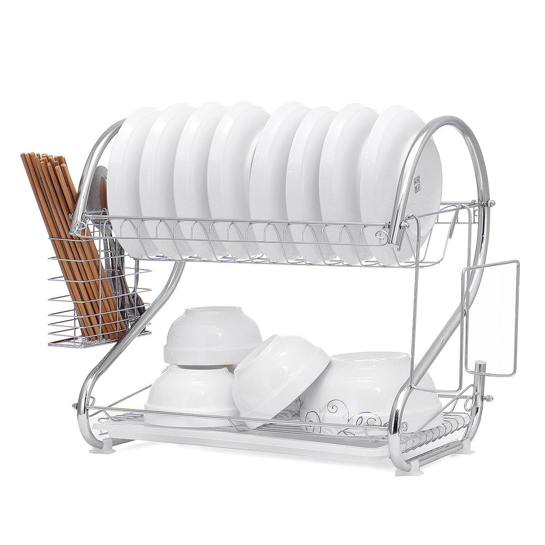 Dish Drying Rack 2 Tier Dish Rack with Utensil Holder Cup Holder and Dish Drainer for Kitchen Counter Image 9