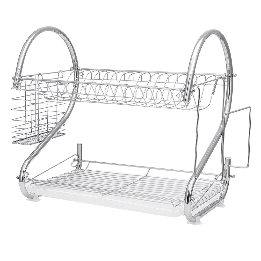 Dish Drying Rack 2 Tier Dish Rack with Utensil Holder Cup Holder and Dish Drainer for Kitchen Counter Image 10