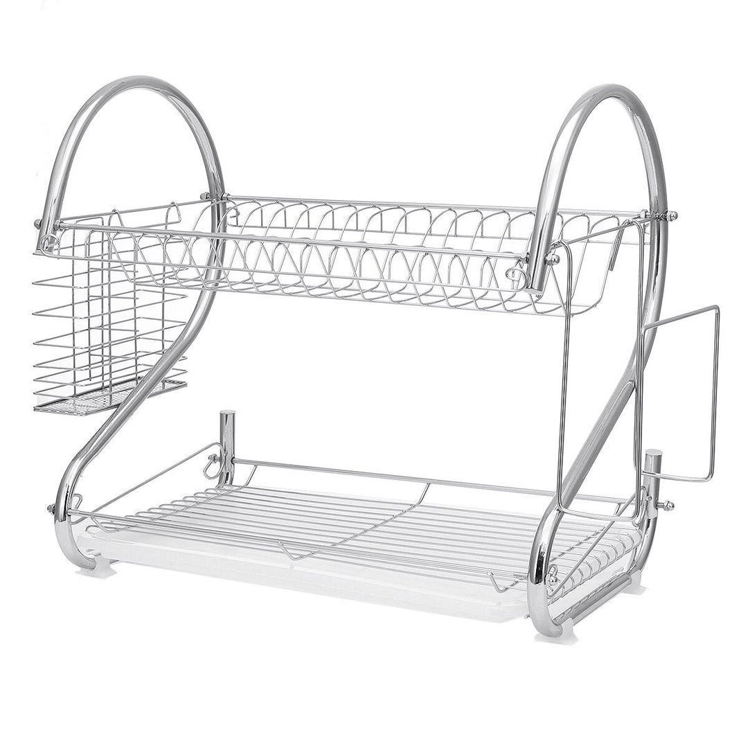 Dish Drying Rack 2 Tier Dish Rack with Utensil Holder Cup Holder and Dish Drainer for Kitchen Counter Image 1