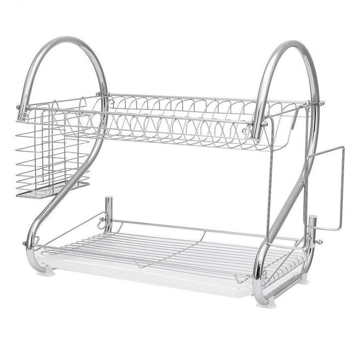 Dish Drying Rack 2 Tier Dish Rack with Utensil Holder Cup Holder and Dish Drainer for Kitchen Counter Image 1