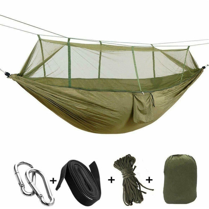 Double Camping Hammock with Mosquito Net Portable Nylon Tent Bed Outdoor Image 1