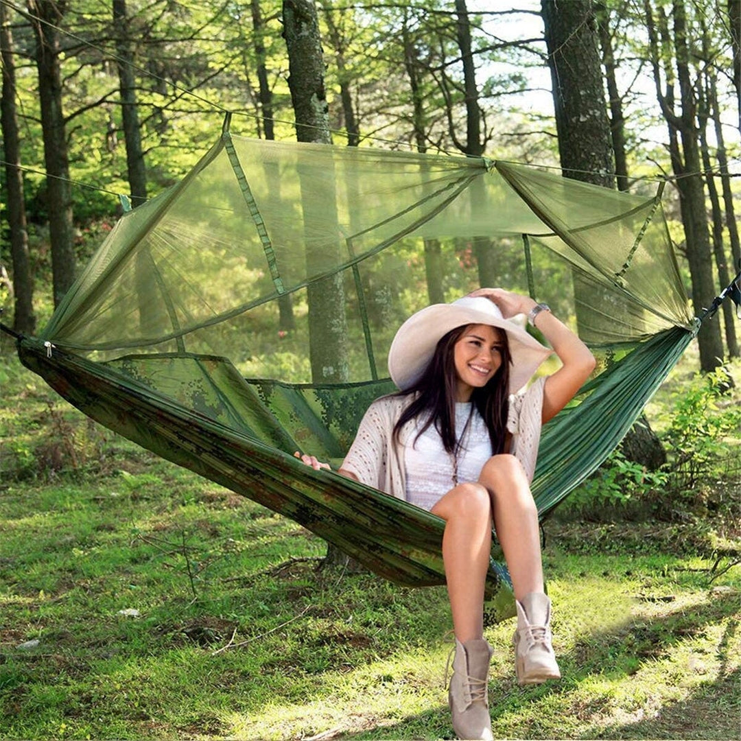 Double Camping Hammock with Mosquito Net Portable Nylon Tent Bed Outdoor Image 2