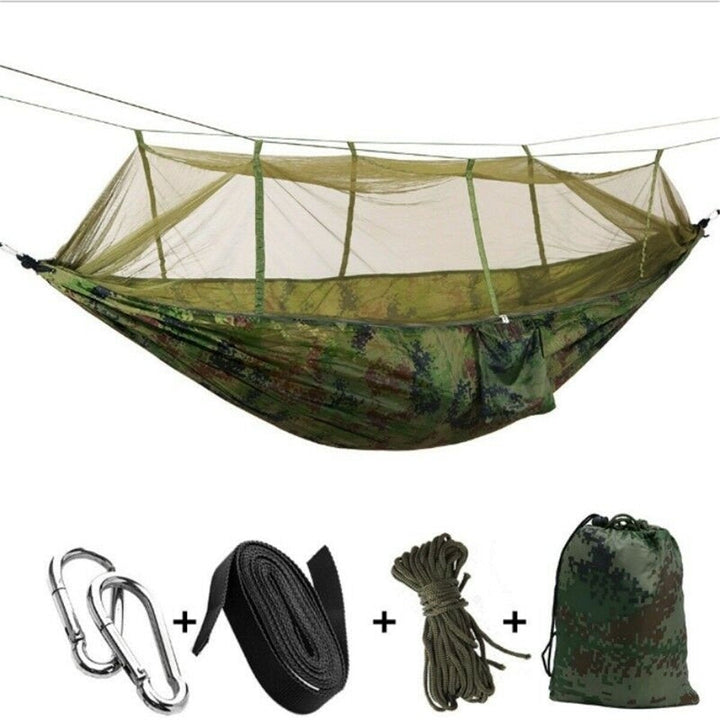 Double Camping Hammock with Mosquito Net Portable Nylon Tent Bed Outdoor Image 6
