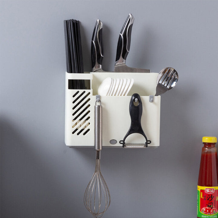 Creative Multi-function Kitchen Storage Organization Drain Chopstick Cage Wall Mounted Spoon Fork Racks Holder Image 6
