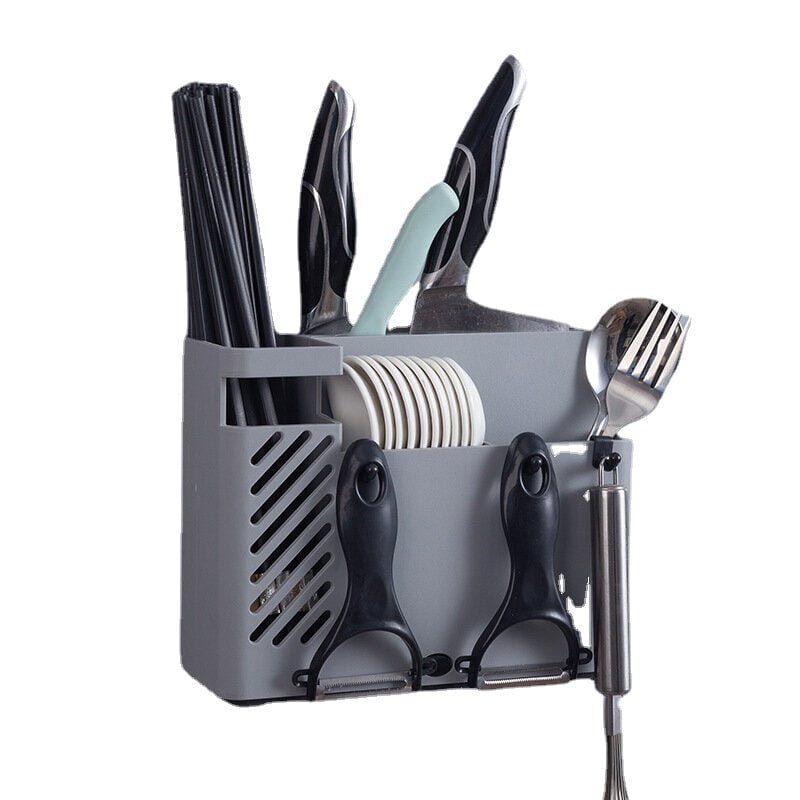 Creative Multi-function Kitchen Storage Organization Drain Chopstick Cage Wall Mounted Spoon Fork Racks Holder Image 1