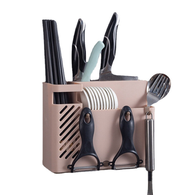 Creative Multi-function Kitchen Storage Organization Drain Chopstick Cage Wall Mounted Spoon Fork Racks Holder Image 9