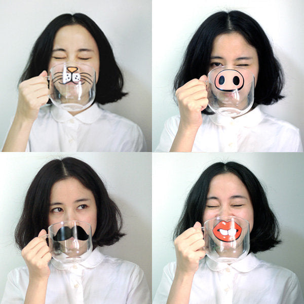 Handmade Cartoon Glass Cup High Temperature Resistant Transparent Water Mug Cat Pig Nose Pattern Glass Mug Image 2