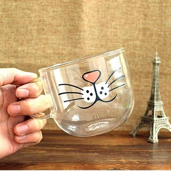 Handmade Cartoon Glass Cup High Temperature Resistant Transparent Water Mug Cat Pig Nose Pattern Glass Mug Image 4