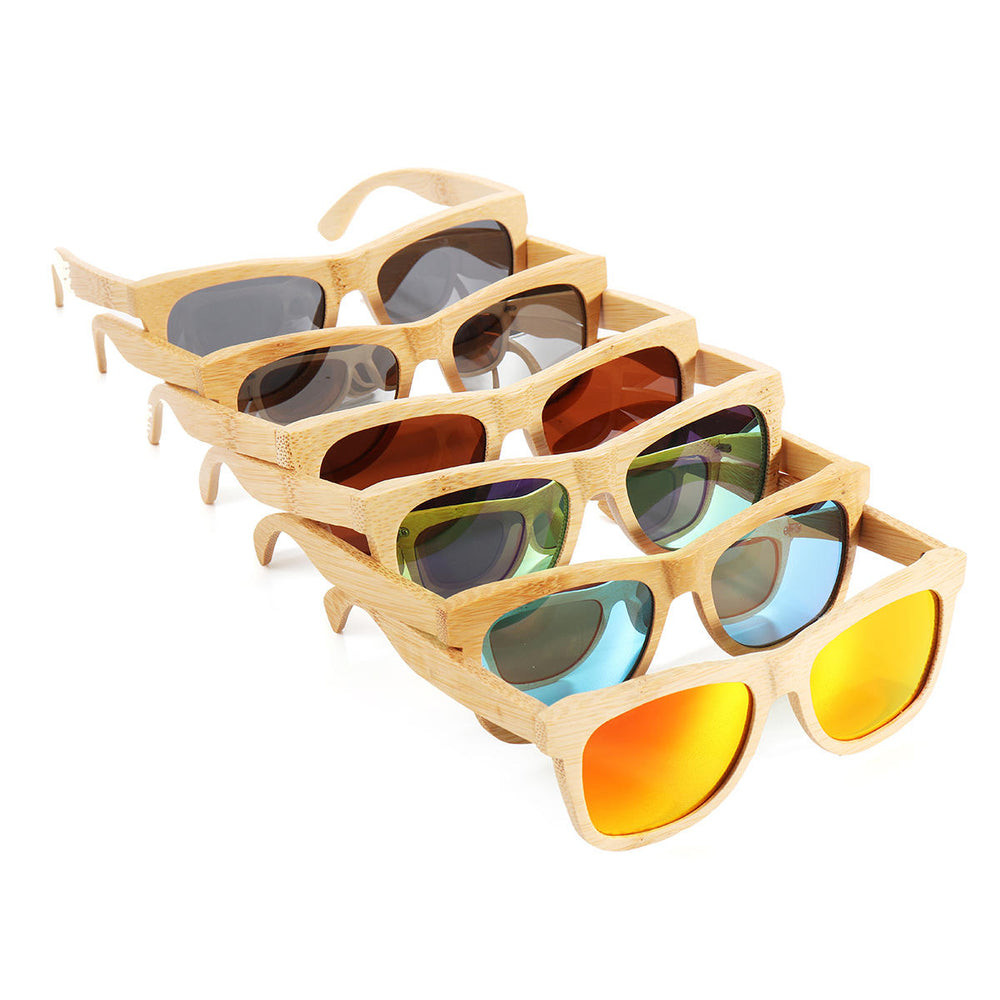 Handmade Unisex Polarized Sunglasses Bamboo Wood Frame Fishing Temple Square Glasses UV-Protection Goggles Image 2