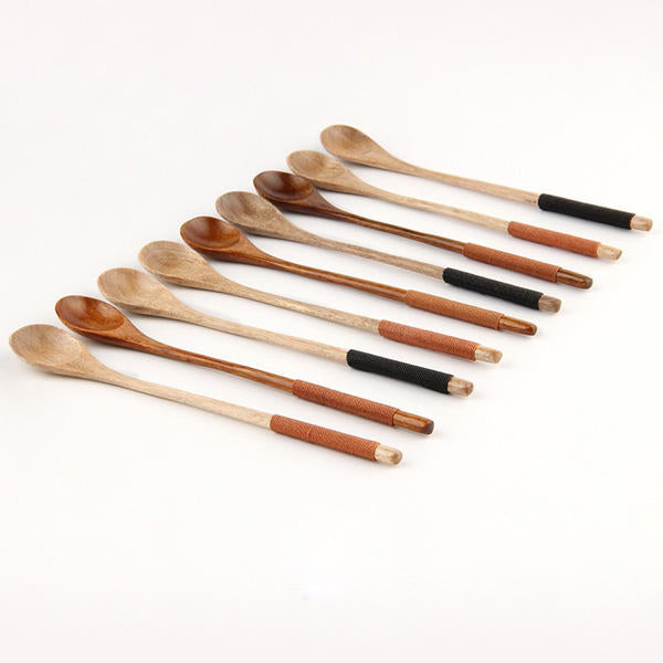 Long Handle Wooden Mixing Spoon Tie Wire Round Handle Ladle Stirring Spoon Image 2