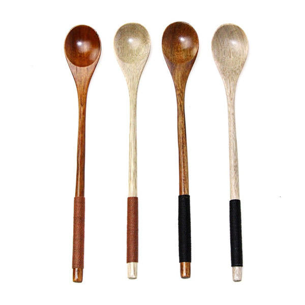 Long Handle Wooden Mixing Spoon Tie Wire Round Handle Ladle Stirring Spoon Image 3