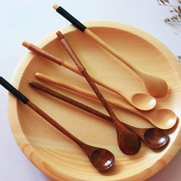 Long Handle Wooden Mixing Spoon Tie Wire Round Handle Ladle Stirring Spoon Image 4