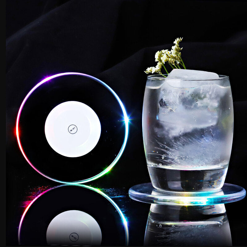 LED Light Color Change Drink Cup Holder Mat Club Party Pad Barware Sticker Decor Image 3