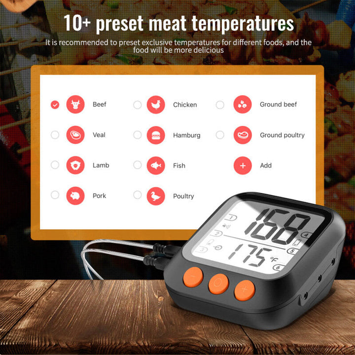 LCD Large Wide-angel Display Bluetooth Intelligent Barbecue Meat Thermometer 3.5" Image 3