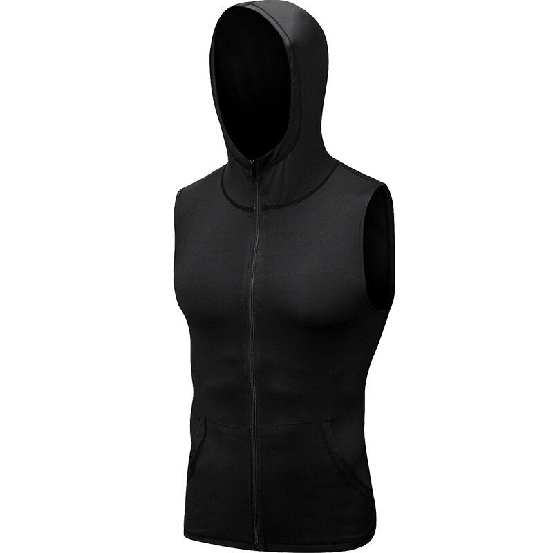 Mens Hooded Sleeveless Running Jackets Boy Sports Vest With Pocket Zip Fitness Gym Quick Dry Workout Tops Wear Image 2