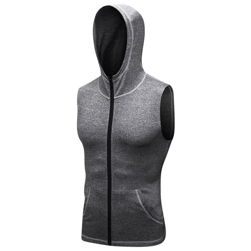 Mens Hooded Sleeveless Running Jackets Boy Sports Vest With Pocket Zip Fitness Gym Quick Dry Workout Tops Wear Image 4