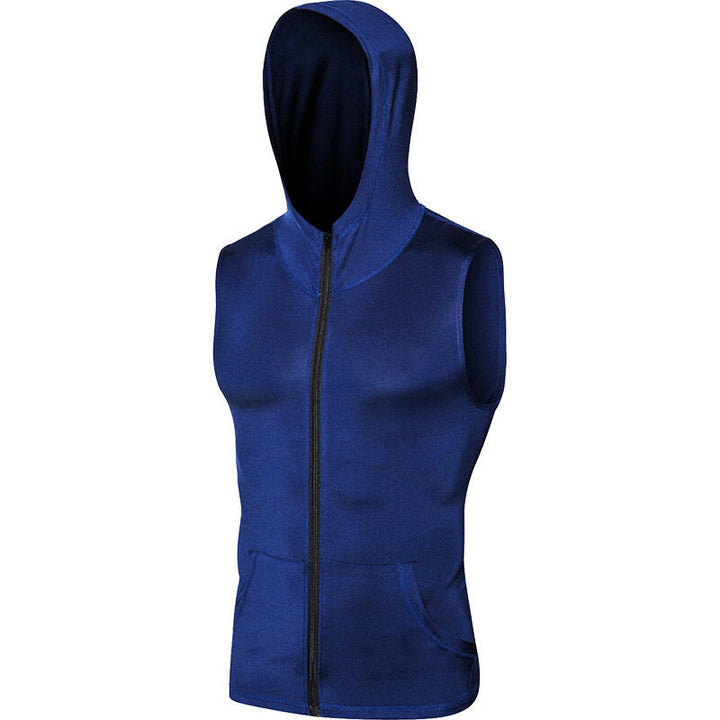 Mens Hooded Sleeveless Running Jackets Boy Sports Vest With Pocket Zip Fitness Gym Quick Dry Workout Tops Wear Image 4