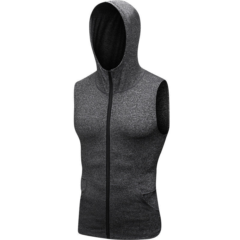 Mens Hooded Sleeveless Running Jackets Boy Sports Vest With Pocket Zip Fitness Gym Quick Dry Workout Tops Wear Image 11