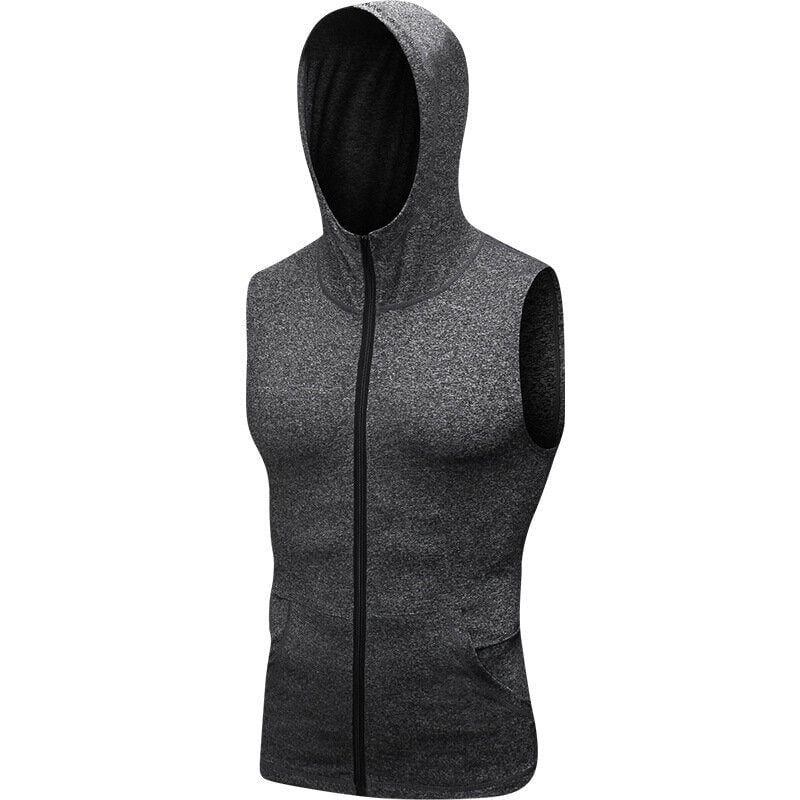 Mens Hooded Sleeveless Running Jackets Boy Sports Vest With Pocket Zip Fitness Gym Quick Dry Workout Tops Wear Image 1