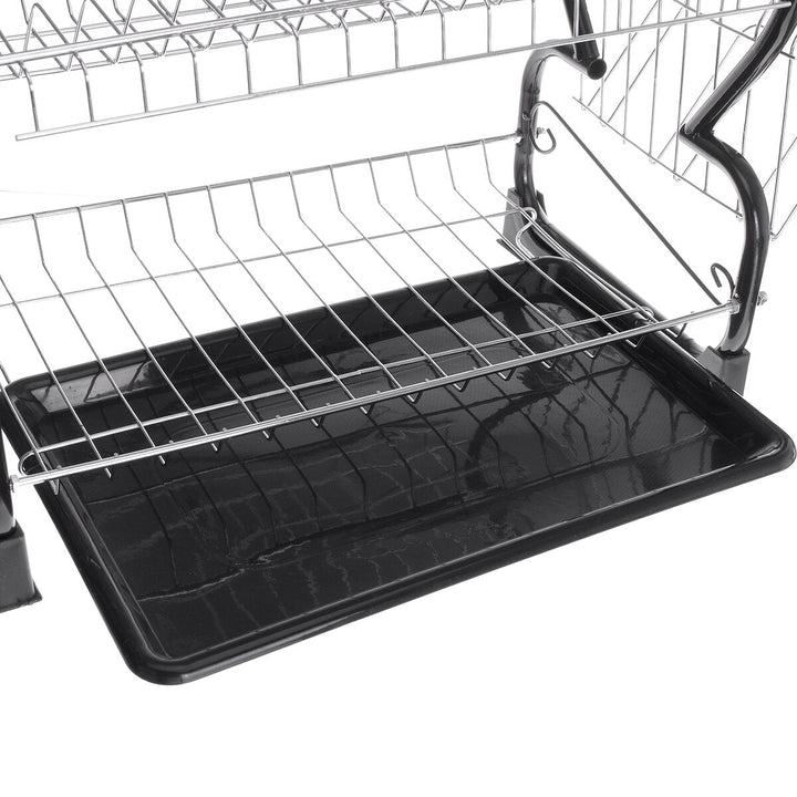 Multifunctional Double Layer Dish Rack Drain Rack Kitchen Storage Table And Chopsticks Rack Image 2