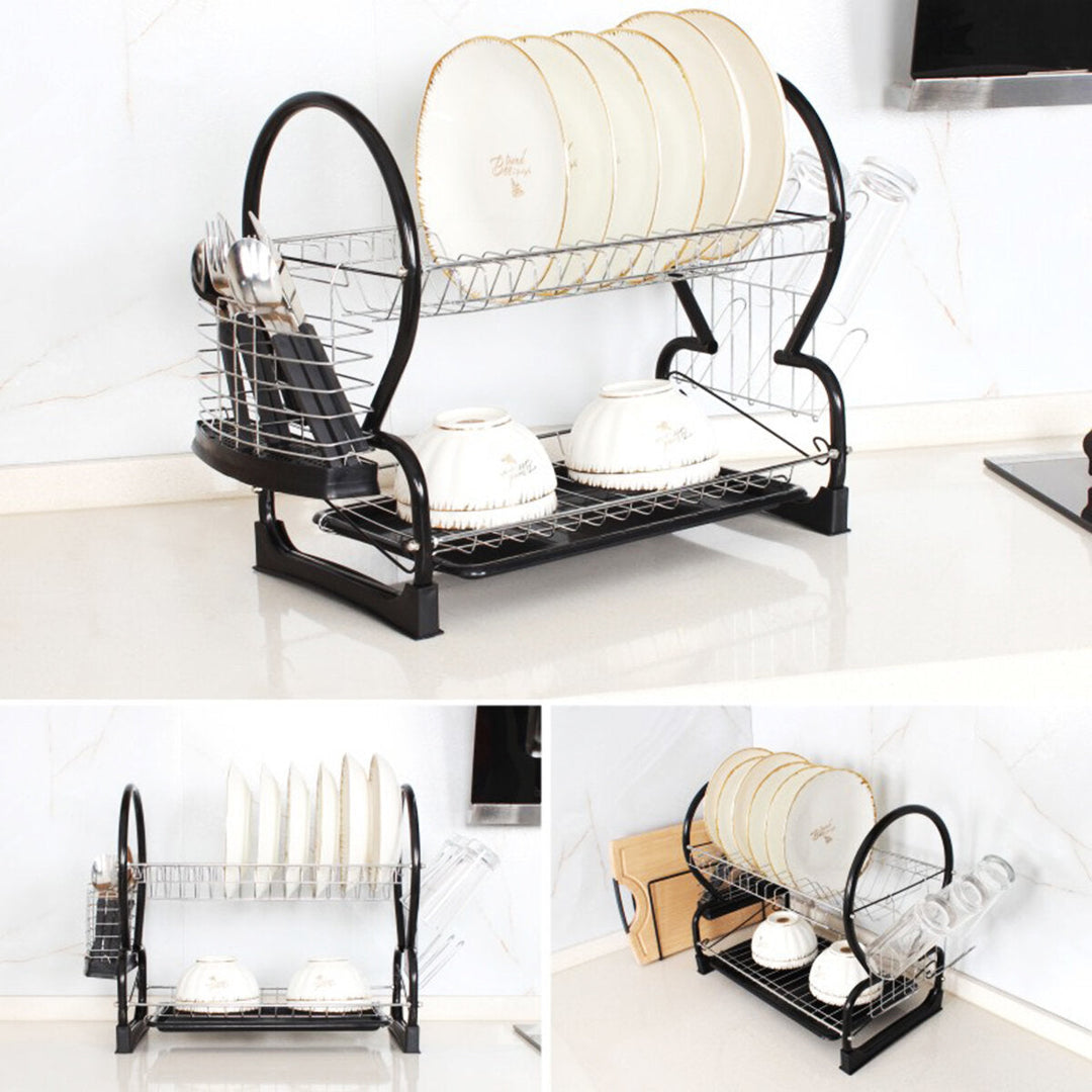 Multi-functional Double Layer Dish Rack Drain Rack Kitchen Storage Table And Chopsticks Rack Image 4