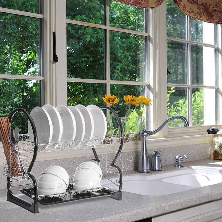 Multi-functional Double Layer Dish Rack Drain Rack Kitchen Storage Table And Chopsticks Rack Image 6