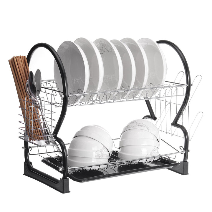Multi-functional Double Layer Dish Rack Drain Rack Kitchen Storage Table And Chopsticks Rack Image 7