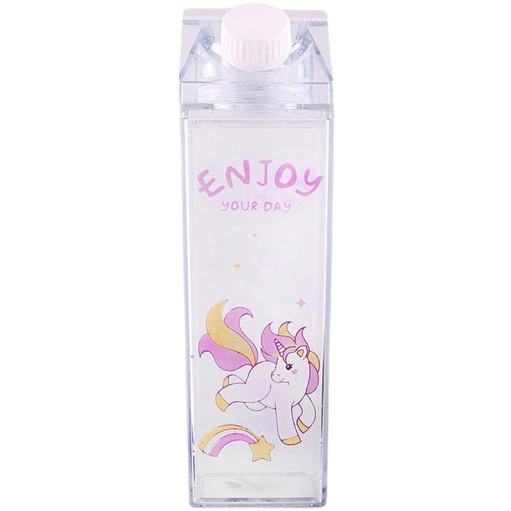 Portable Cup Novelty Milk Carton Shaped Cartoon Unicorn Printed Water Bottle Image 2