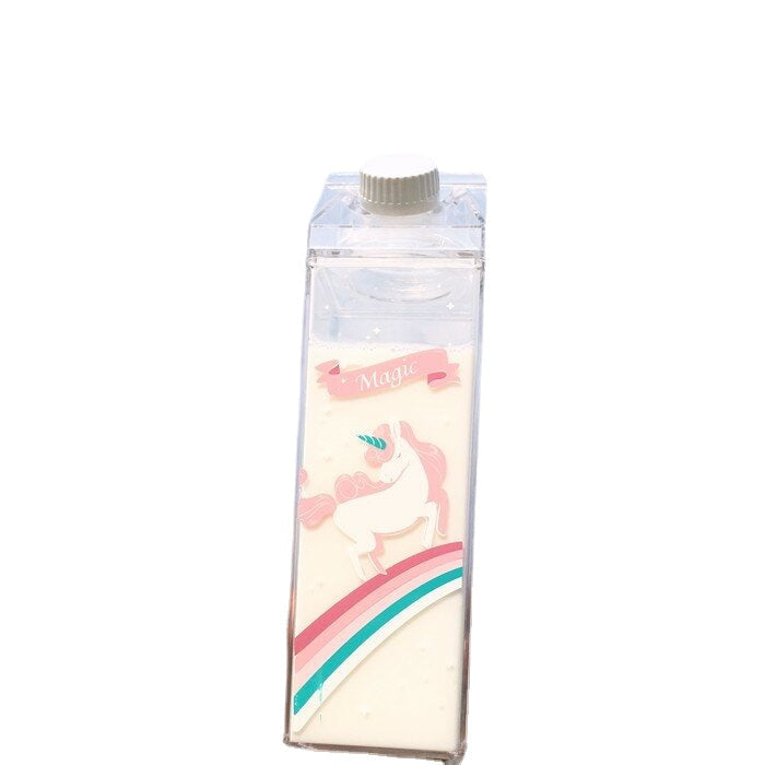 Portable Cup Novelty Milk Carton Shaped Cartoon Unicorn Printed Water Bottle Image 4