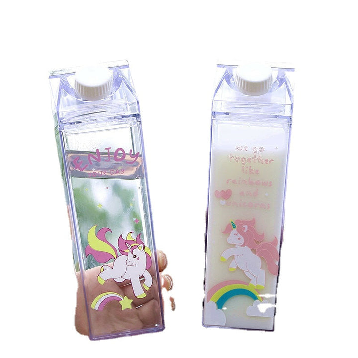 Portable Cup Novelty Milk Carton Shaped Cartoon Unicorn Printed Water Bottle Image 6